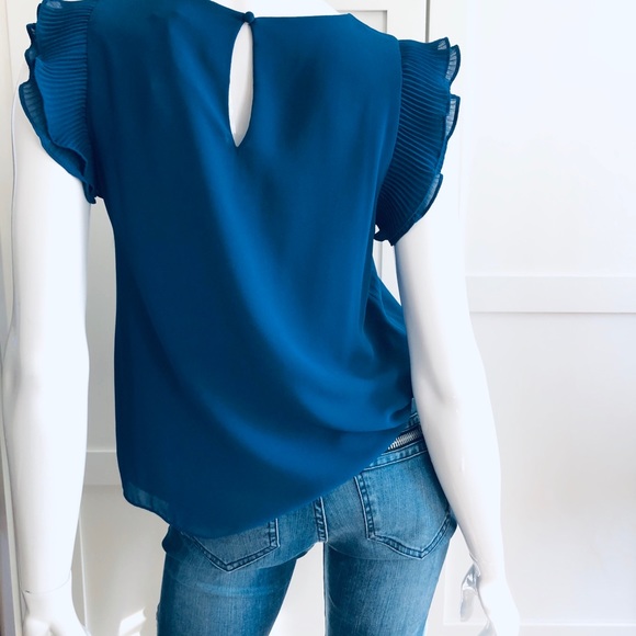 Pleated ruffle sleeve blouse in royal blue - Picture 4 of 4